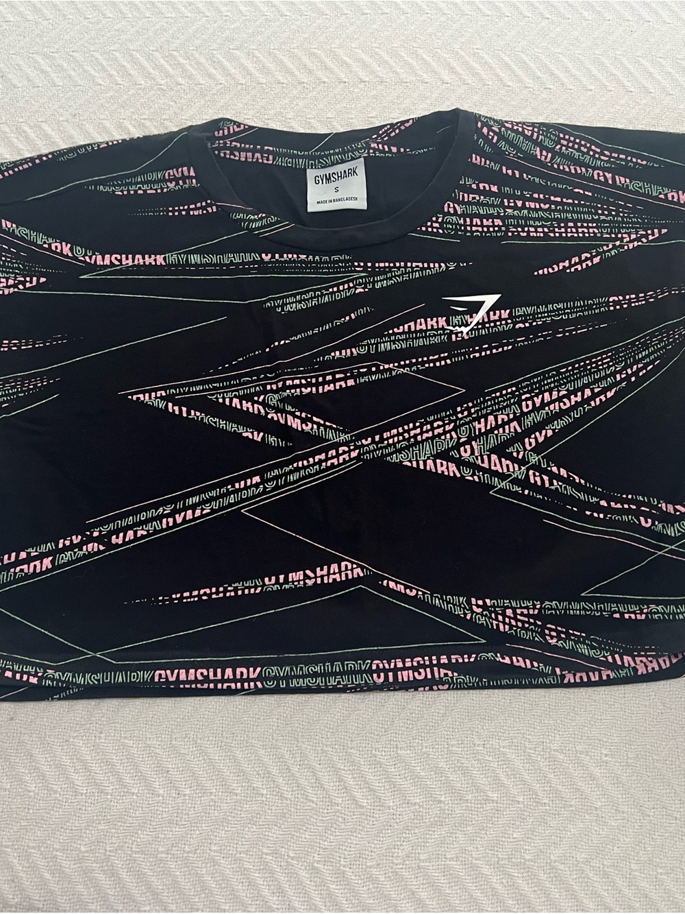 Gymshark Black Crop Top with Pink & Green Zone Graphic Stripes size S